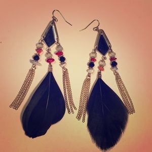 Feathered & tasseled earrings
